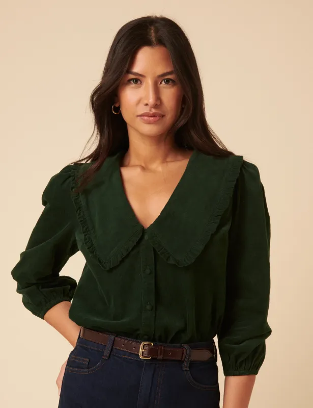 Khaki Long Sleeve Emmie Cord Blouse sold by Nobody's Child