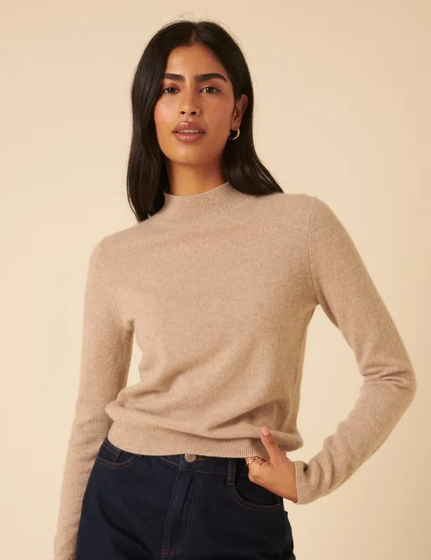 Beige Cashmere Funnel Neck Jumper sold by Nobody's Child