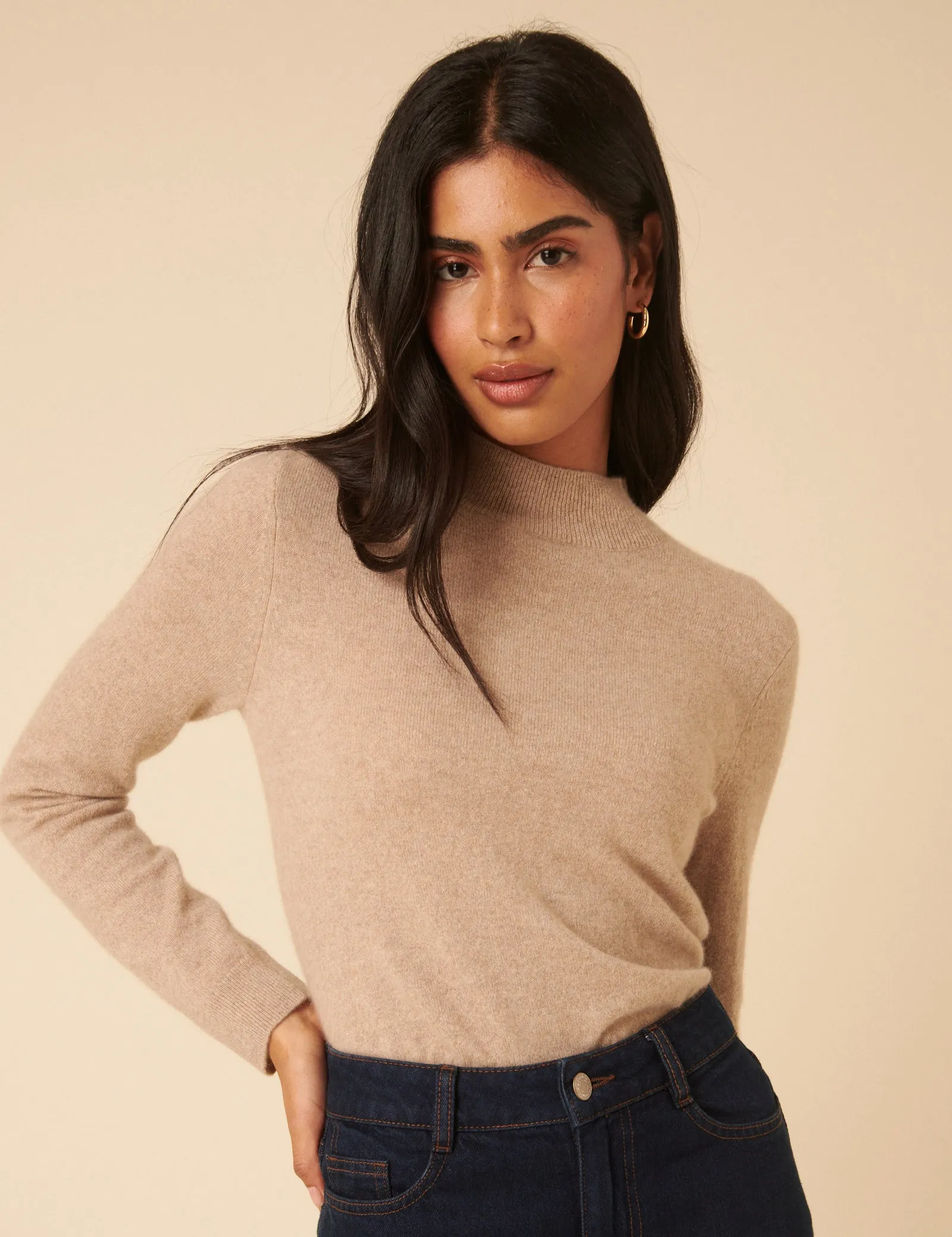 Beige Cashmere Funnel Neck Jumper sold by Nobody's Child product image thumbnail 2