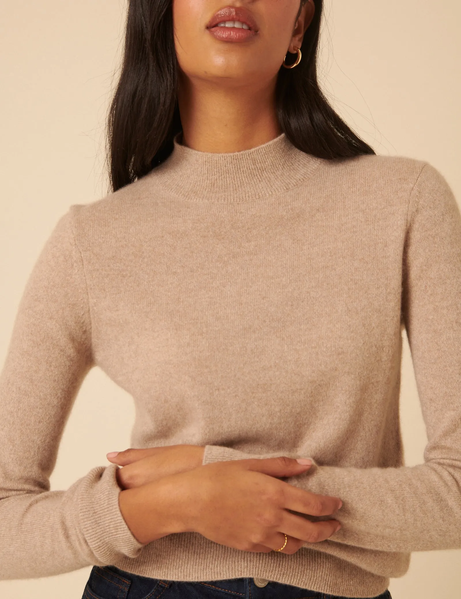 Beige Cashmere Funnel Neck Jumper sold by Nobody's Child product image thumbnail 5