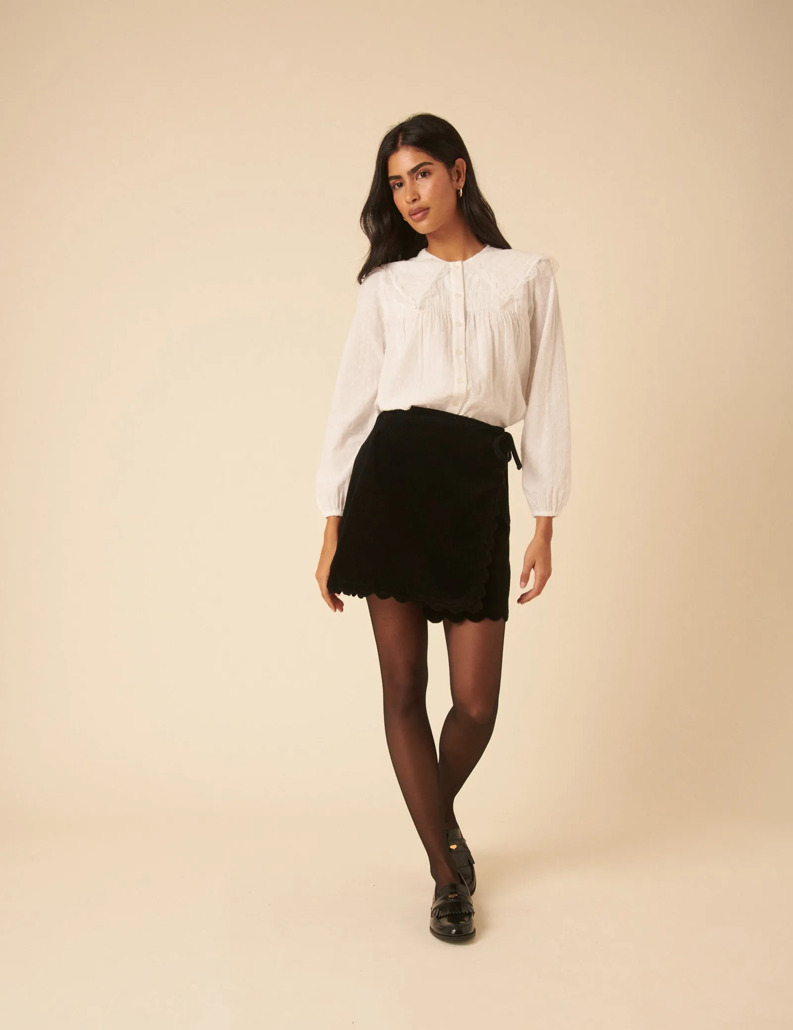 Black Cord Scallop Trim Mini Skirt sold by Nobody's Child product image thumbnail 3