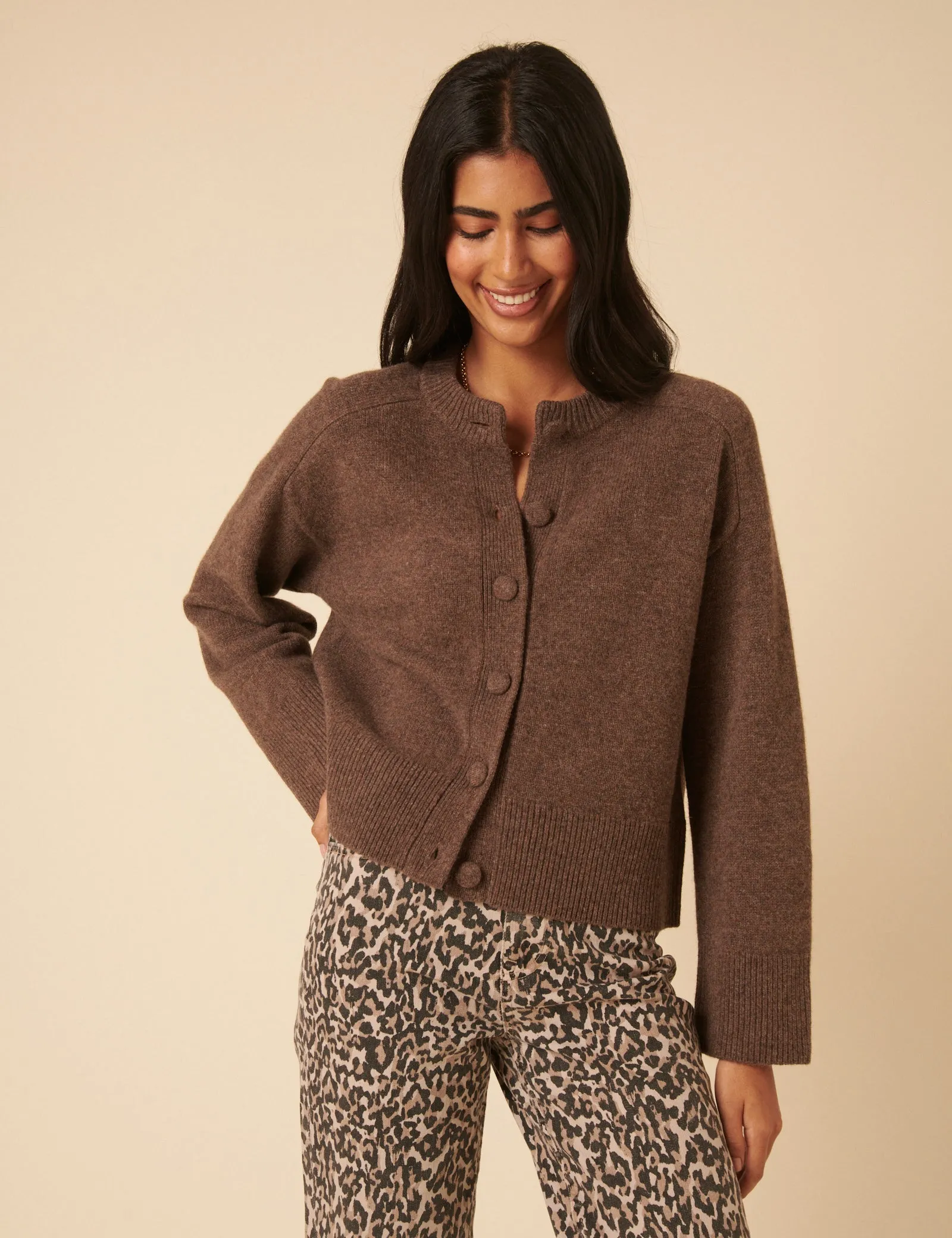 Brown Wool Crew Neck Cardigan sold by Nobody's Child product image thumbnail 4