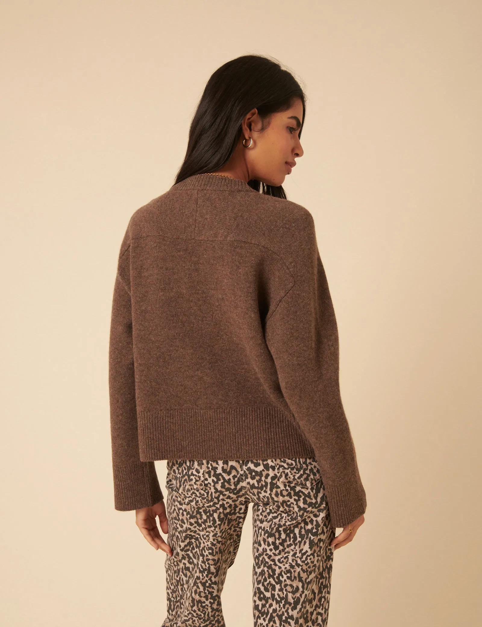 Brown Wool Crew Neck Cardigan sold by Nobody's Child product image thumbnail 5