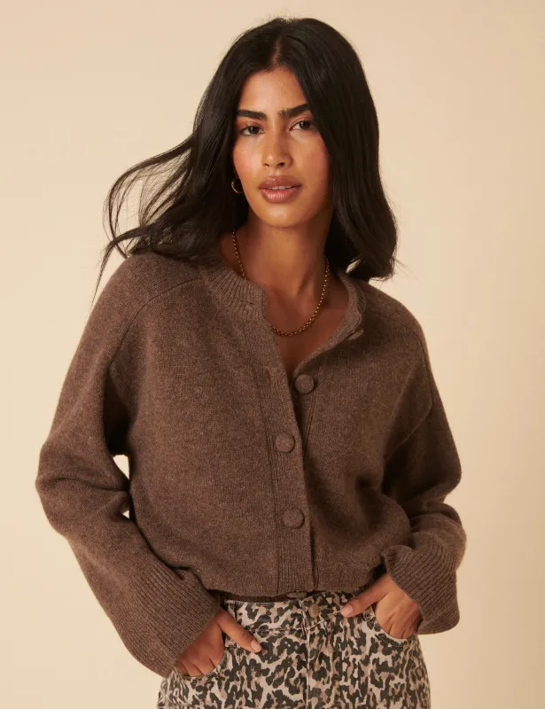Brown Wool Crew Neck Cardigan sold by Nobody's Child