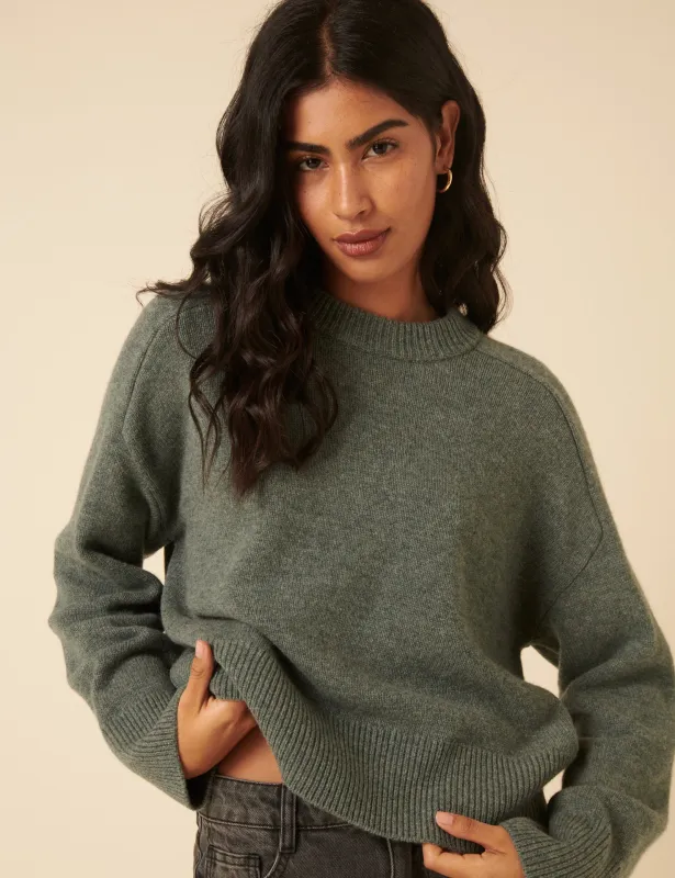 Green Wool Crew Neck Jumper sold by Nobody's Child