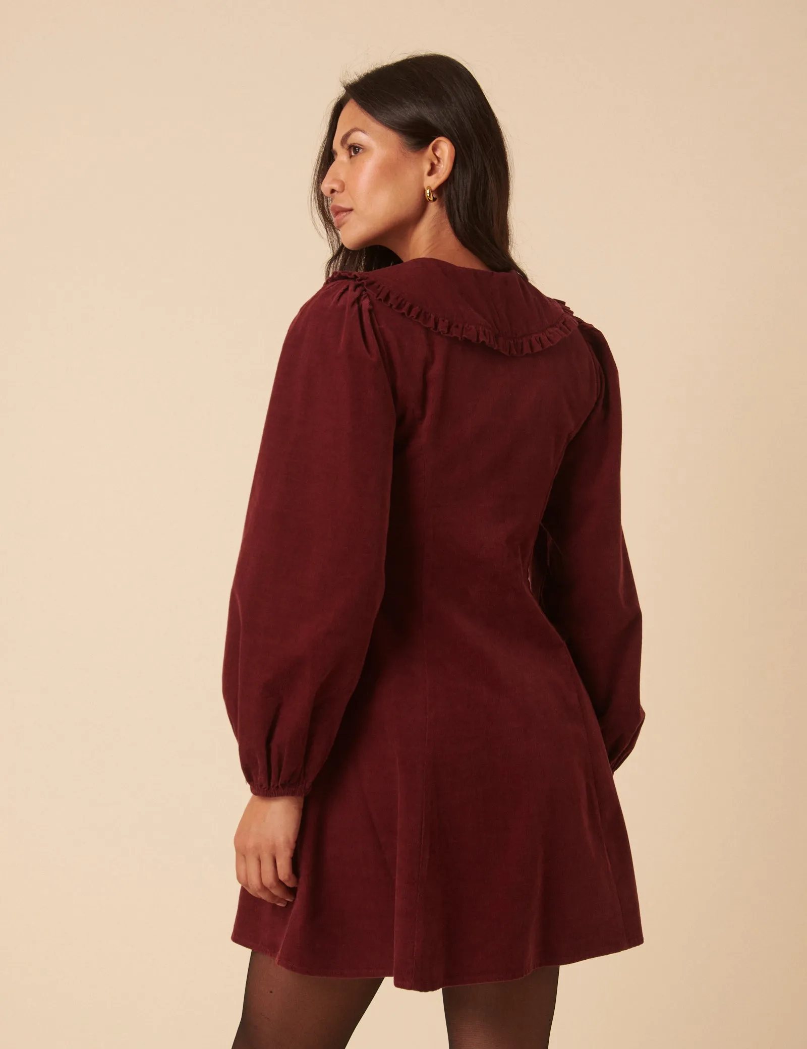 Burgundy Cord Collared Emma Mini Dress sold by Nobody's Child product image thumbnail 3