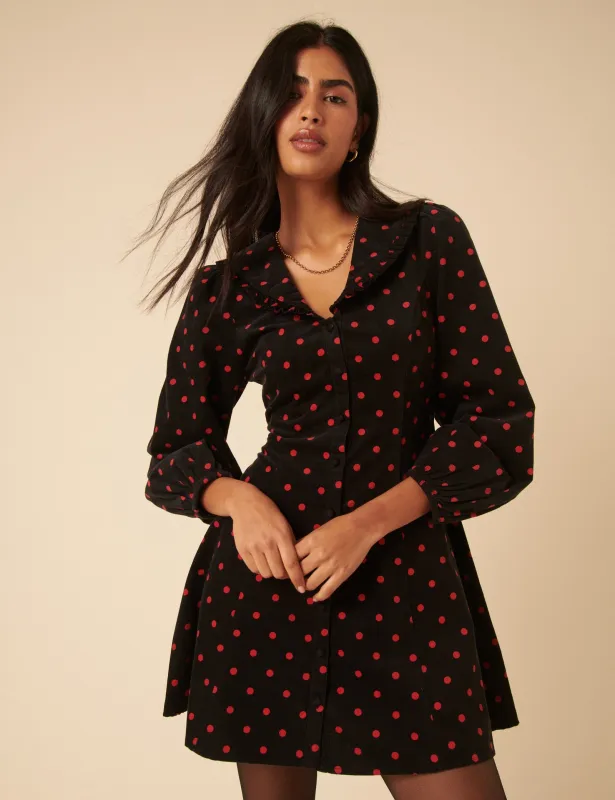Black Cord Polka Dot Emma Mini Dress sold by Nobody's Child