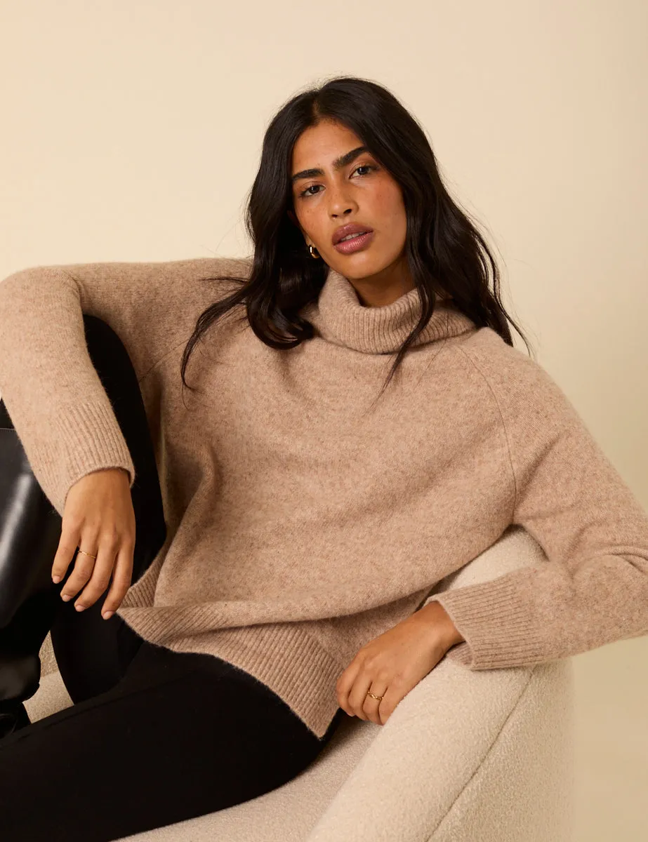 Beige Roll Neck Relaxed Knitted Jumper sold by Nobody's Child product image thumbnail 2