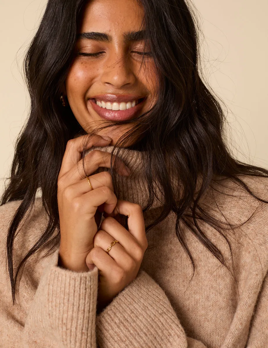 Beige Roll Neck Relaxed Knitted Jumper sold by Nobody's Child product image thumbnail 3