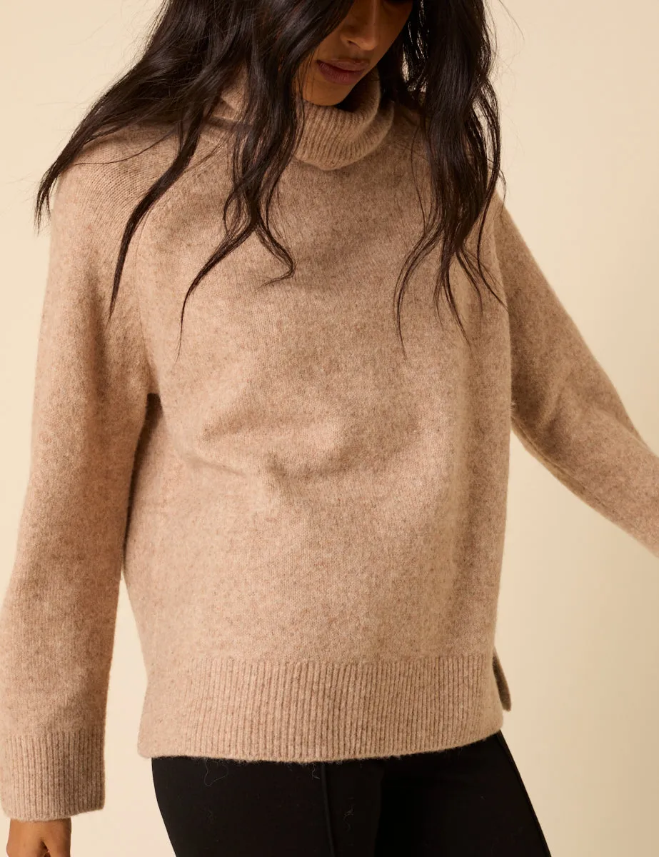 Beige Roll Neck Relaxed Knitted Jumper sold by Nobody's Child product image thumbnail 4