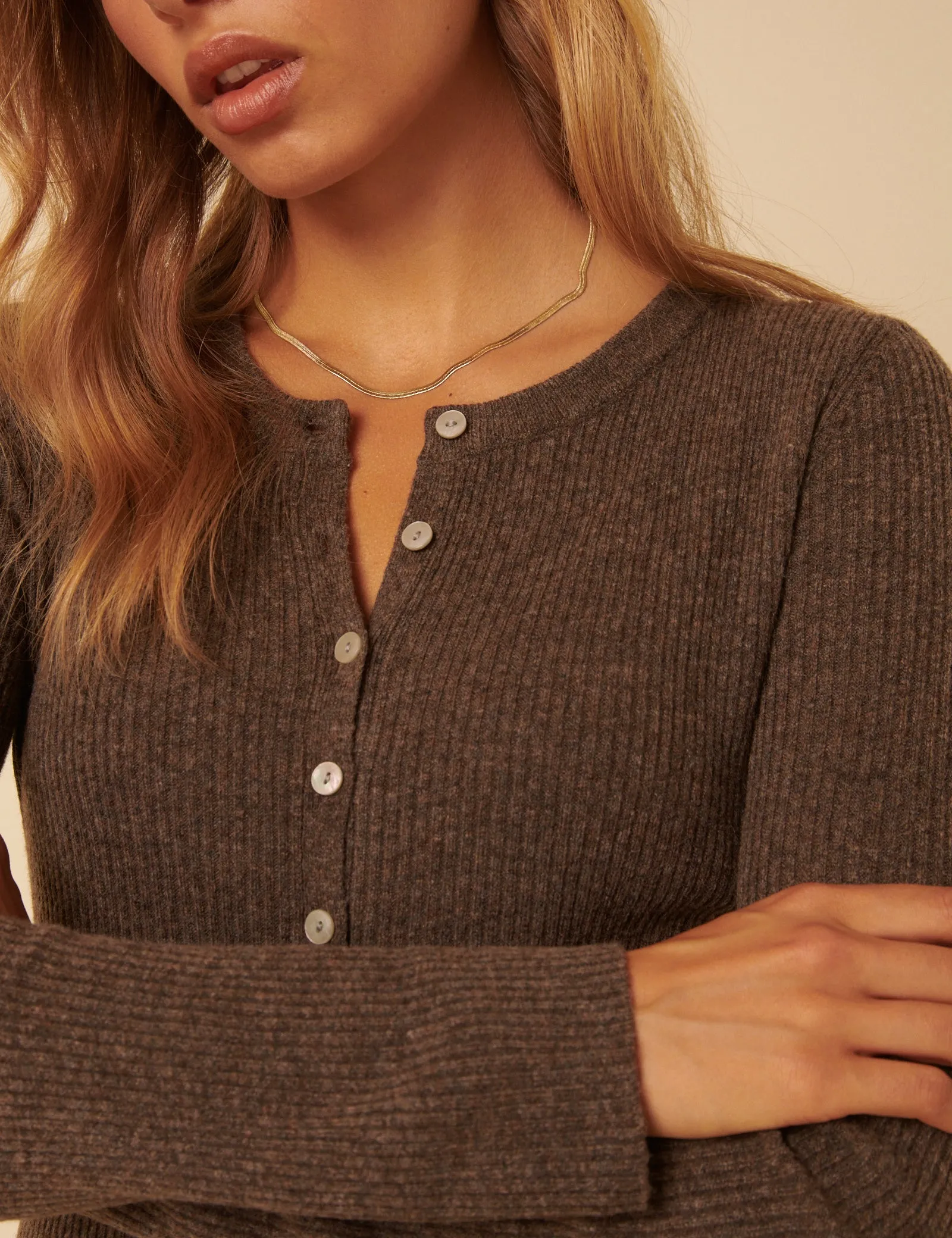 Brown Ribbed Knitted Midi Dress sold by Nobody's Child product image thumbnail 2