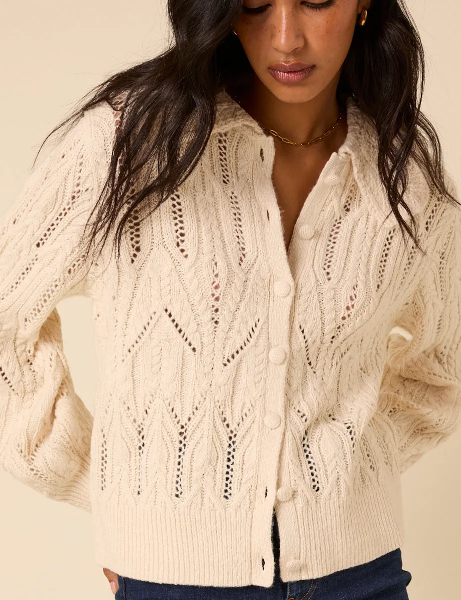 White Pointelle Collared Knitted Cardigan sold by Nobody's Child product image thumbnail 4