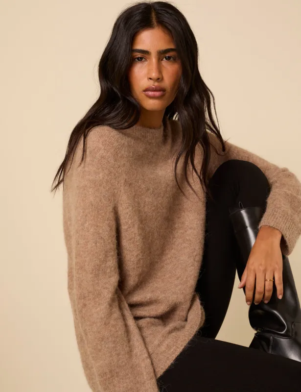 Brown Fluffy Alpaca and Wool Blend Oversized Jumper sold by Nobody's Child