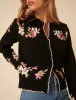 Black Floral Jaquard Collared Cardigan sold by Nobody's Child