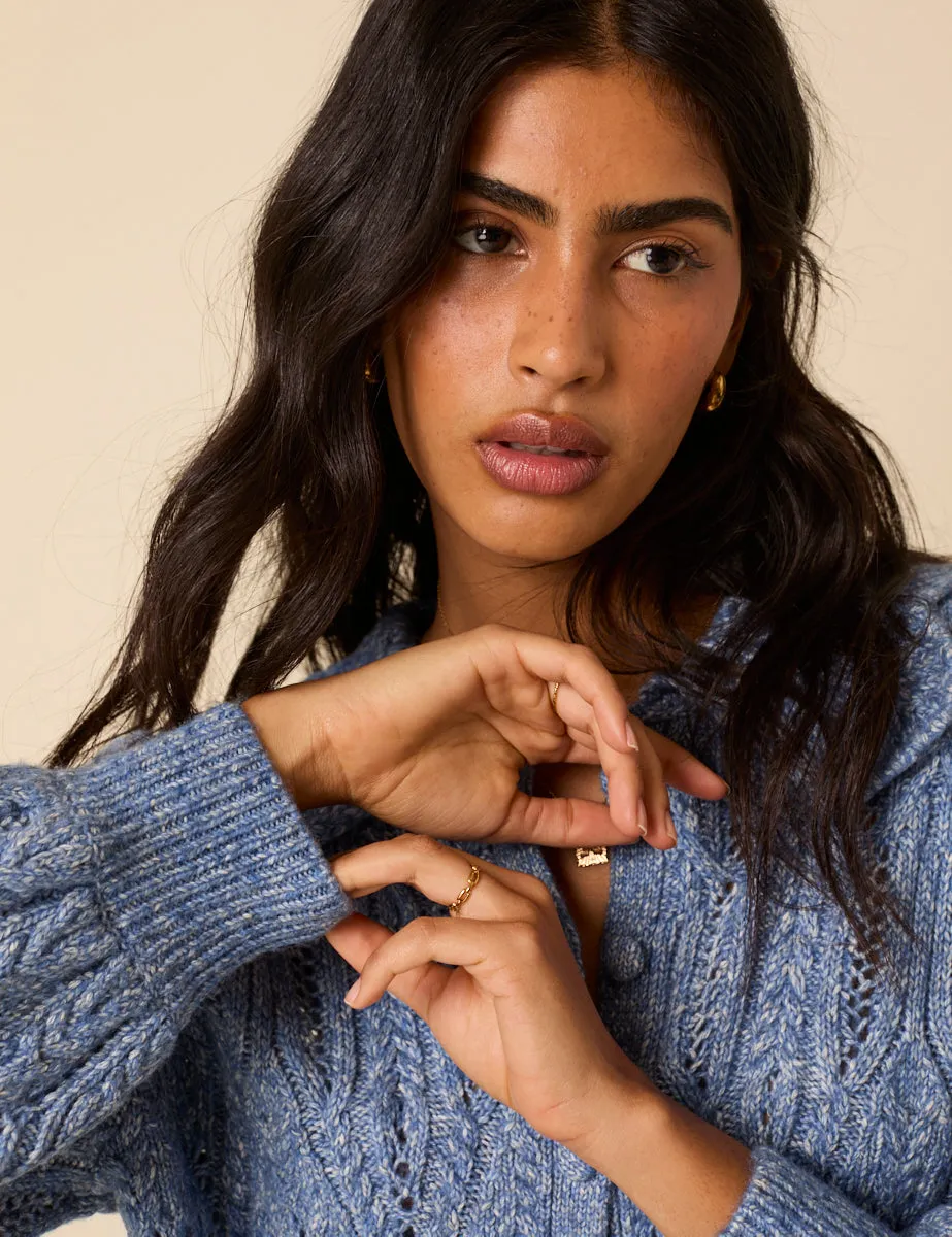 Blue Pointelle Collared Knitted Cardigan sold by Nobody's Child product image thumbnail 2