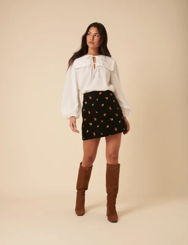 Black Cord Floral Embroidered Mini Skirt sold by Nobody's Child