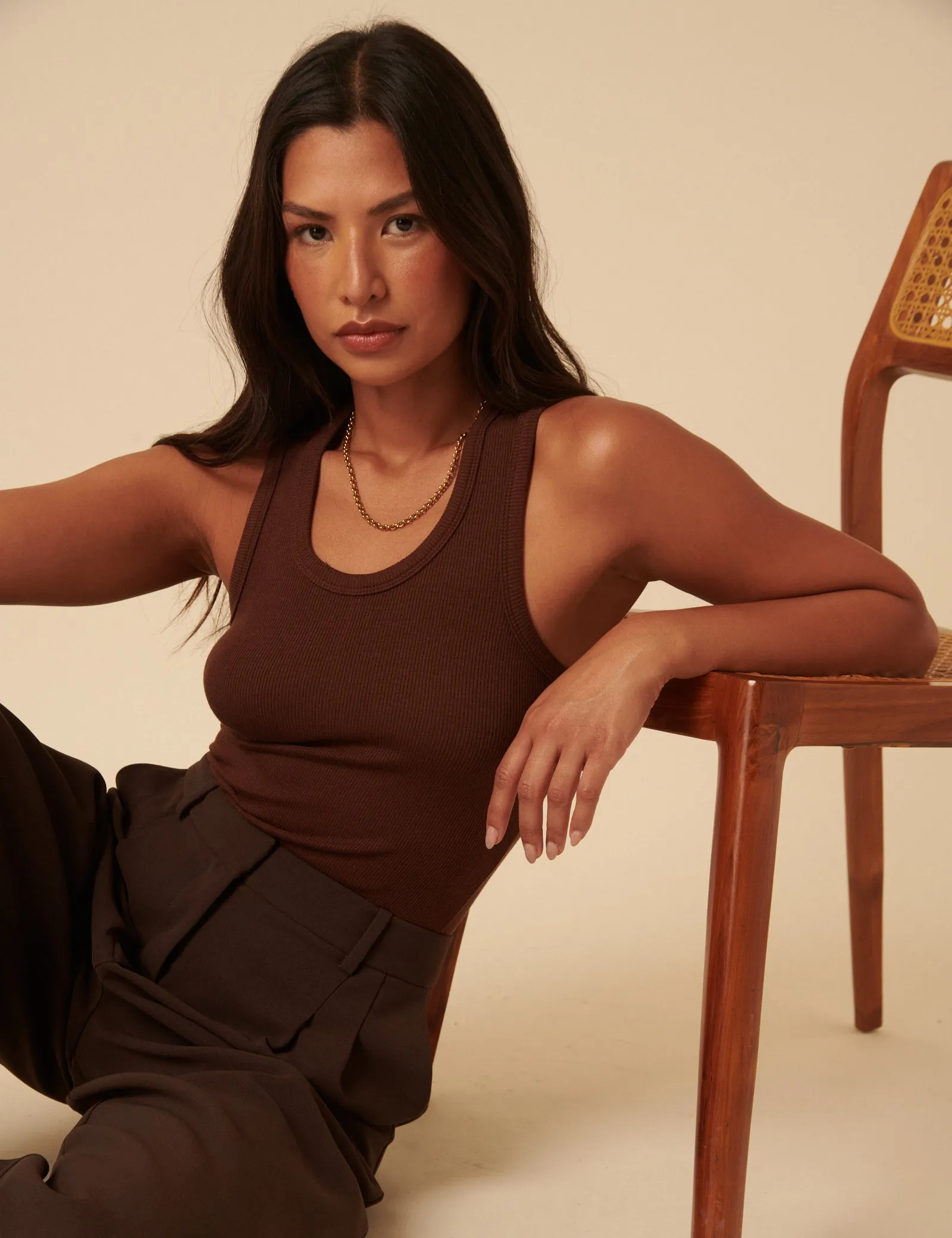 Brown Ribbed Vest Top sold by Nobody's Child product image thumbnail 2