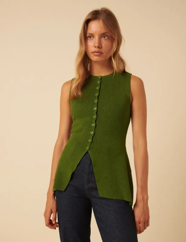 Green Longline Knitted Waistcoat sold by Nobody's Child