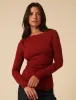 Red Ruched Long Sleeve Jersey Top sold by Nobody's Child