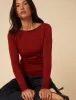 Red Ruched Long Sleeve Jersey Top sold by Nobody's Child