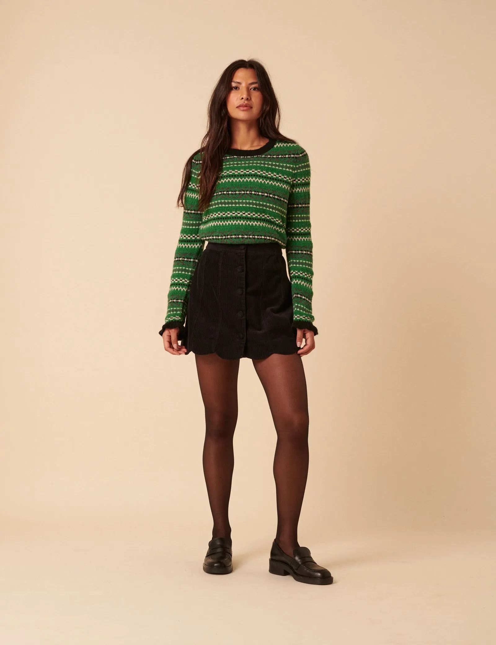 Black Cord Scallop Trim Mini Skirt sold by Nobody's Child