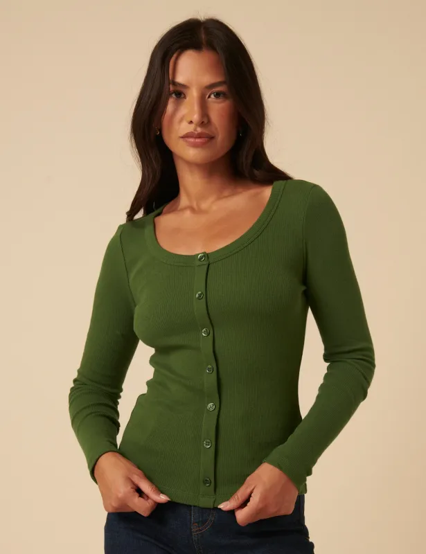 Green Ribbed Round Neck Long Sleeve Top sold by Nobody's Child