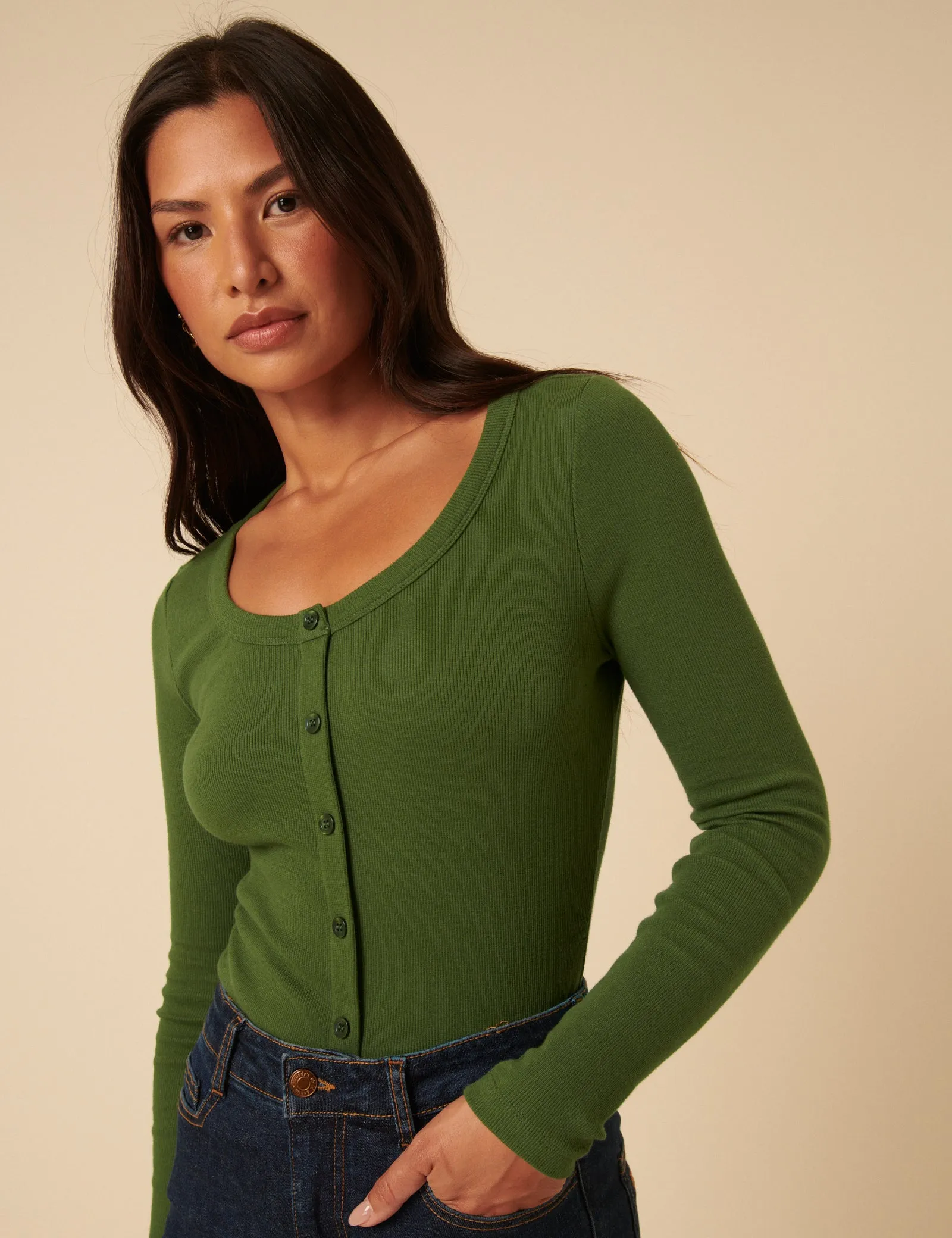Green Ribbed Round Neck Long Sleeve Top sold by Nobody's Child product image thumbnail 2
