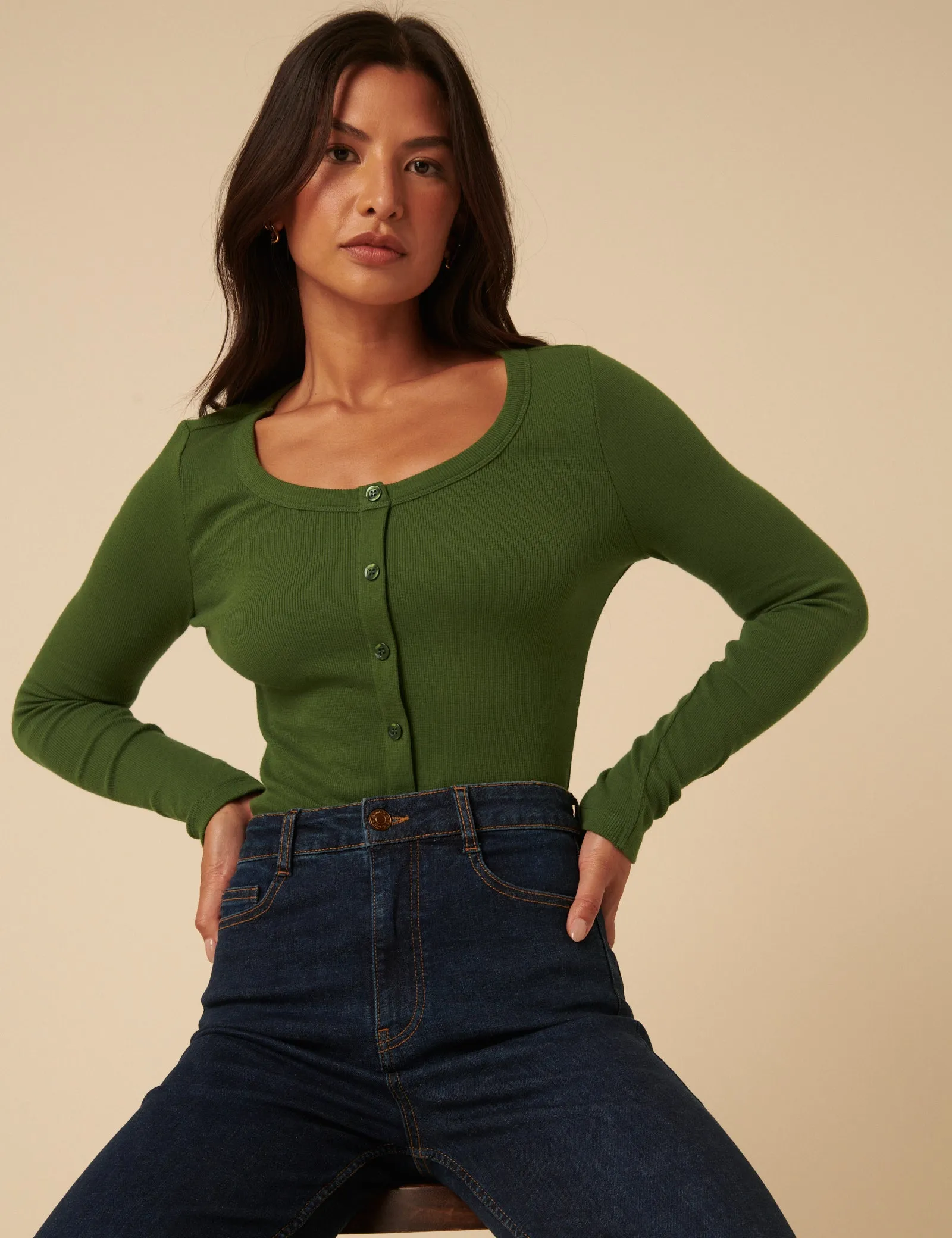 Green Ribbed Round Neck Long Sleeve Top sold by Nobody's Child product image thumbnail 4