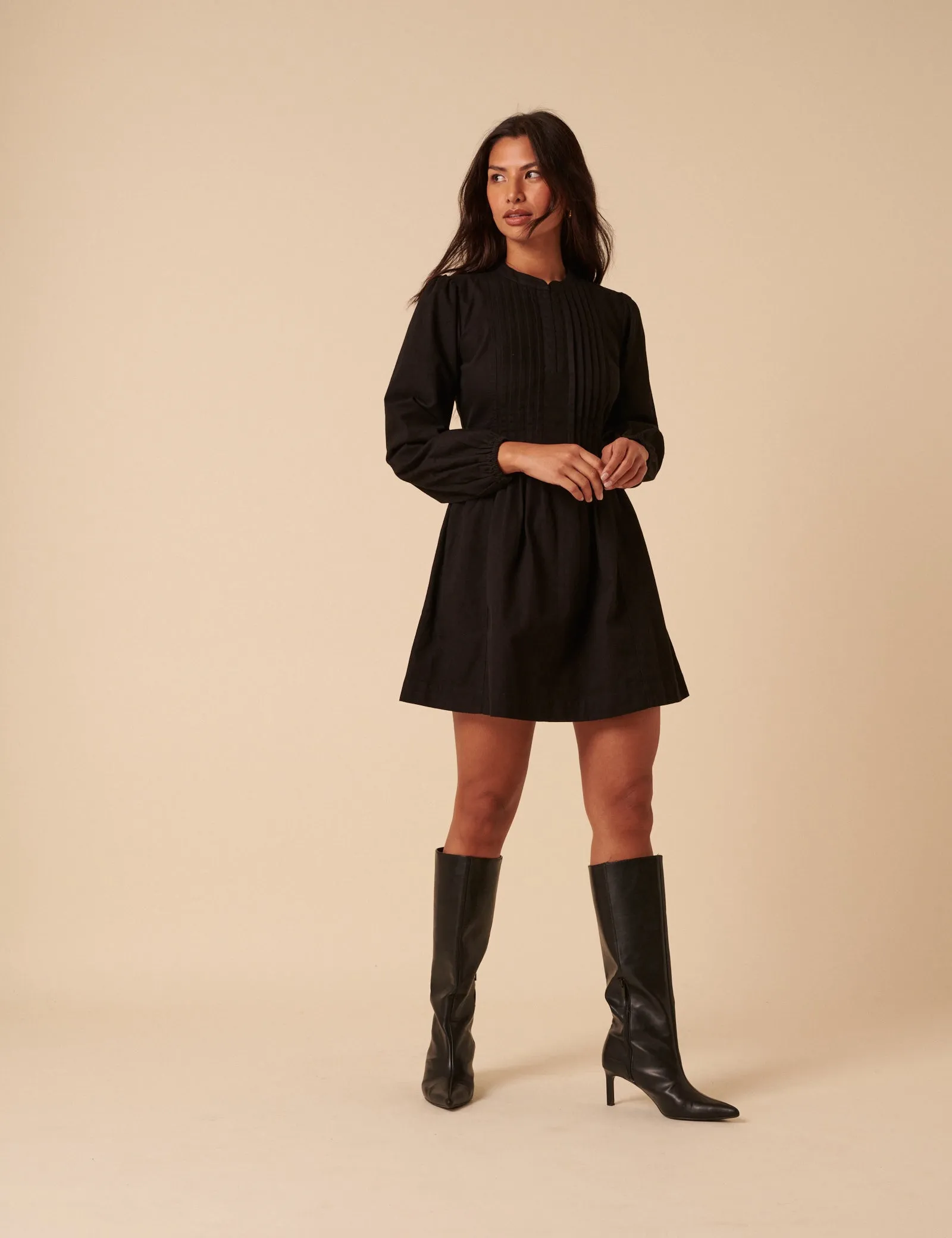 Black Denim Pintuck Tillie Mini Dress sold by Nobody's Child product image thumbnail 3