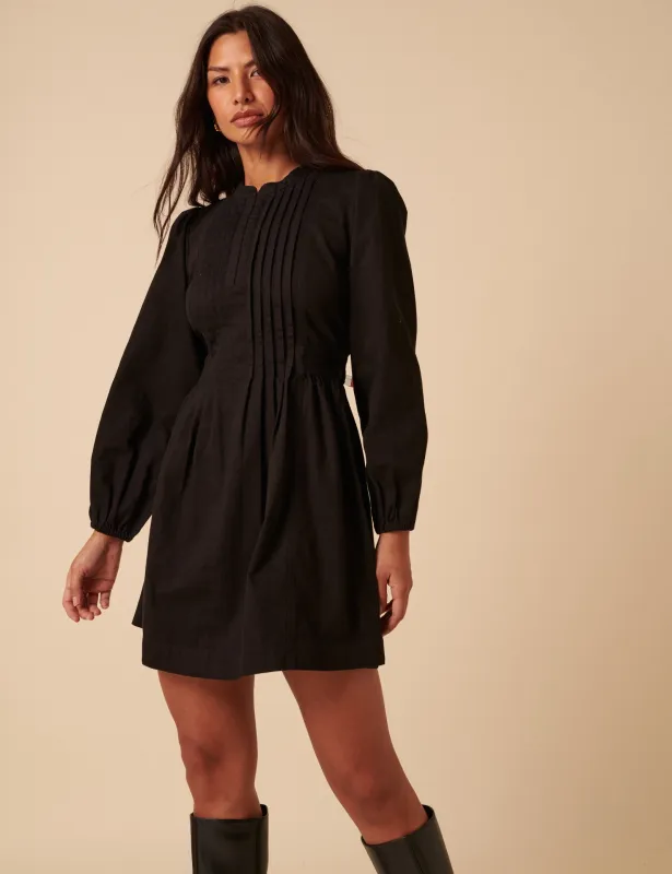 Black Denim Pintuck Tillie Mini Dress sold by Nobody's Child