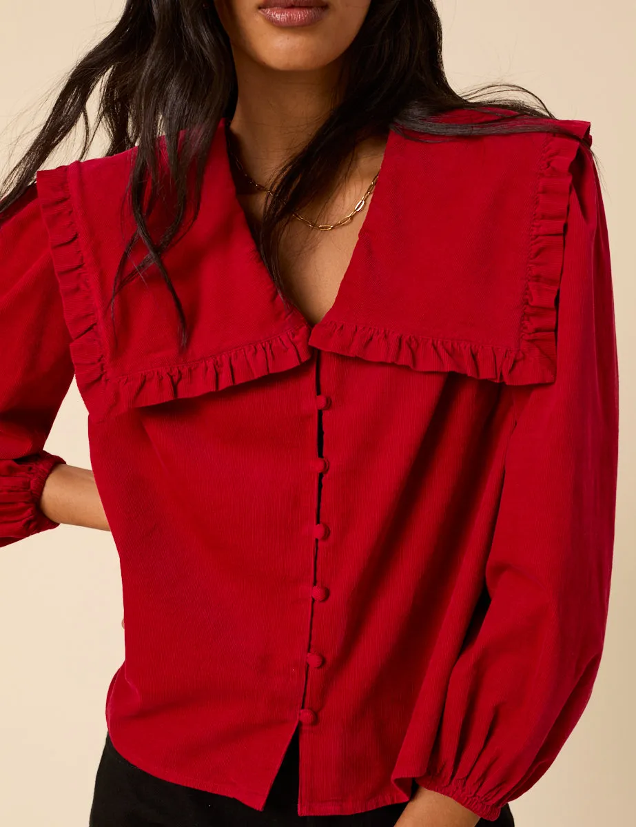 Red Cord Oversized Ruffle Collar Blouse sold by Nobody's Child product image thumbnail 2