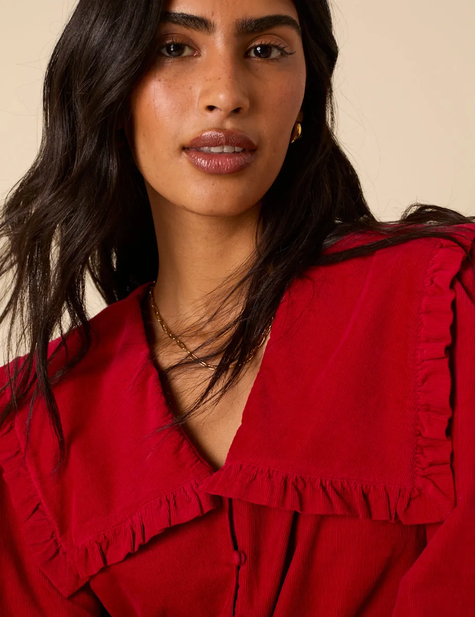 Red Cord Oversized Ruffle Collar Blouse sold by Nobody's Child product image thumbnail 4
