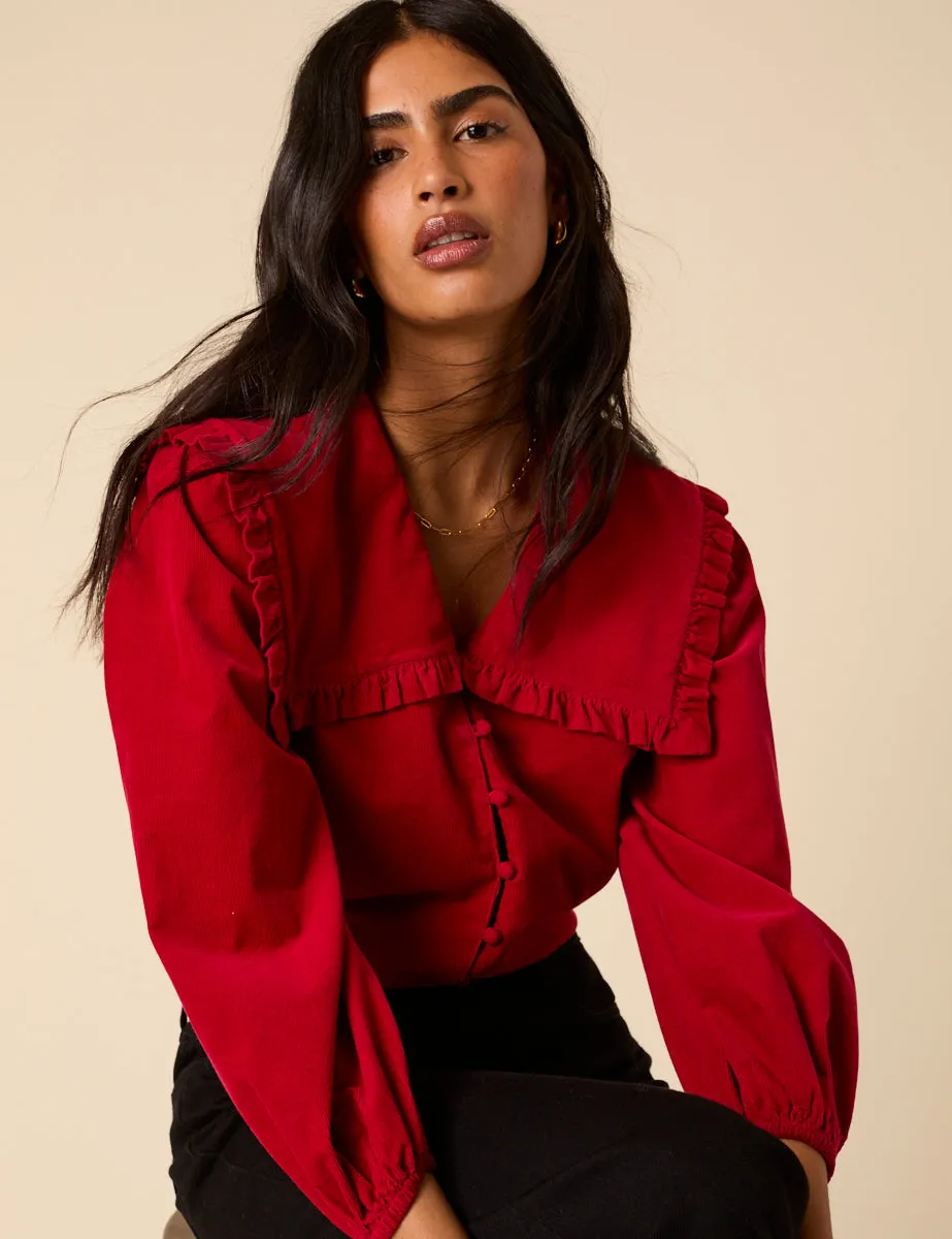 Red Cord Oversized Ruffle Collar Blouse sold by Nobody's Child product image thumbnail 3