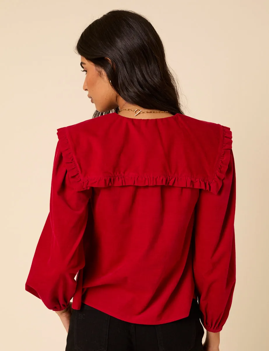 Red Cord Oversized Ruffle Collar Blouse sold by Nobody's Child product image thumbnail 5