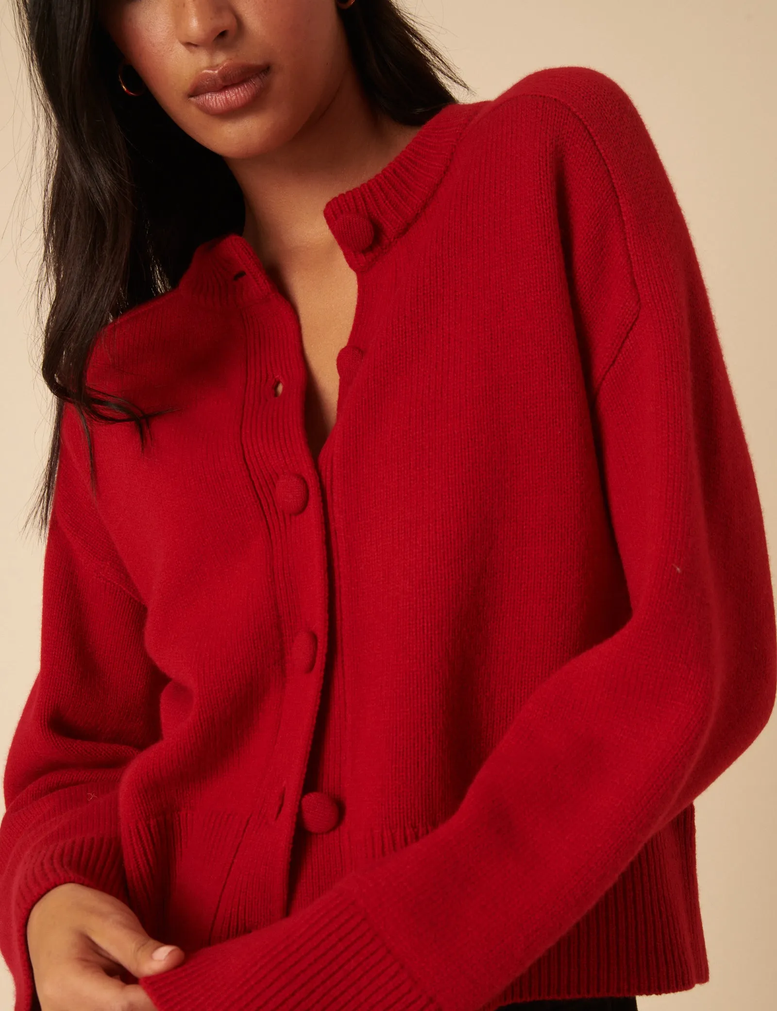 Red Wool Crew Neck Cardigan sold by Nobody's Child product image thumbnail 2