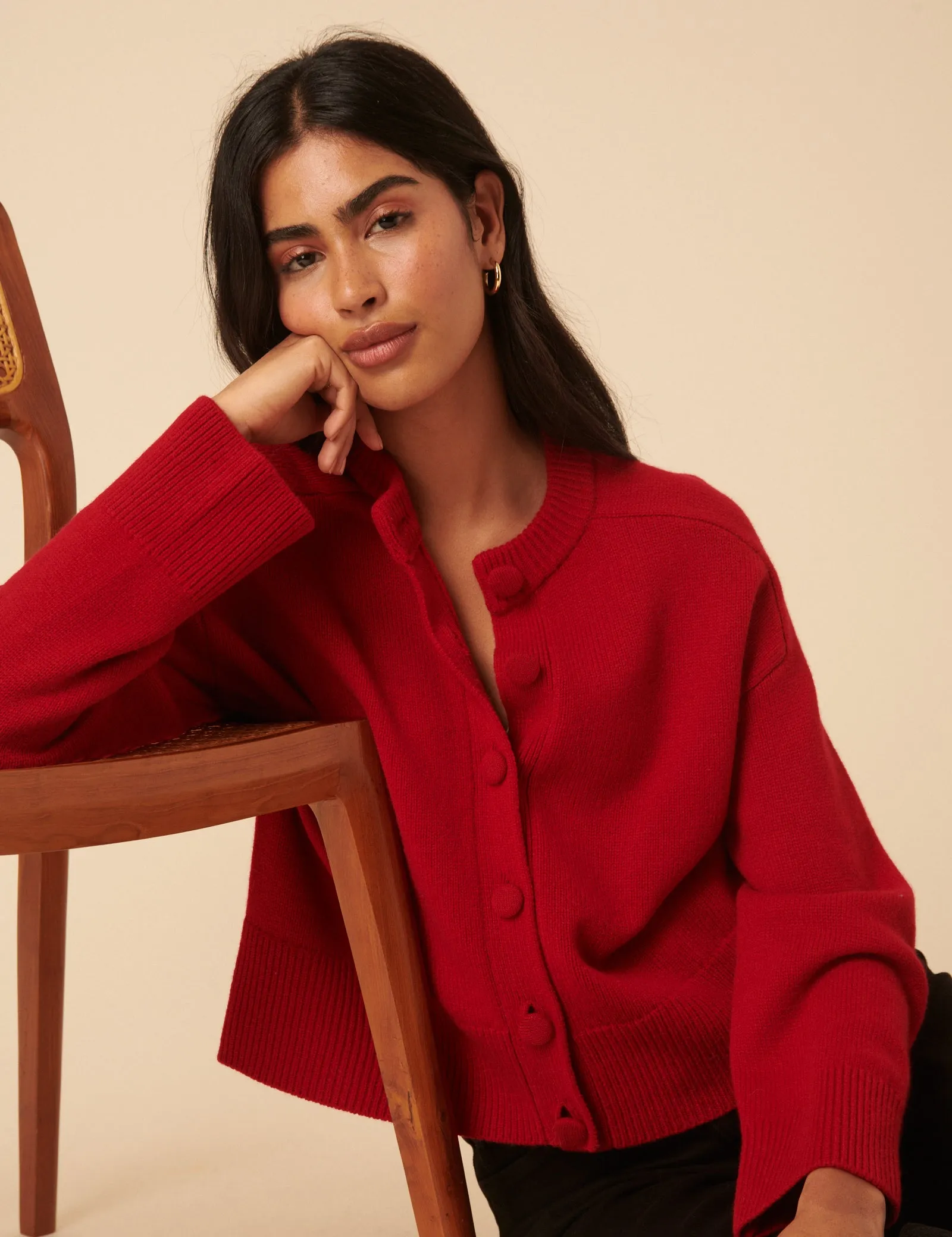 Red Wool Crew Neck Cardigan sold by Nobody's Child product image thumbnail 3