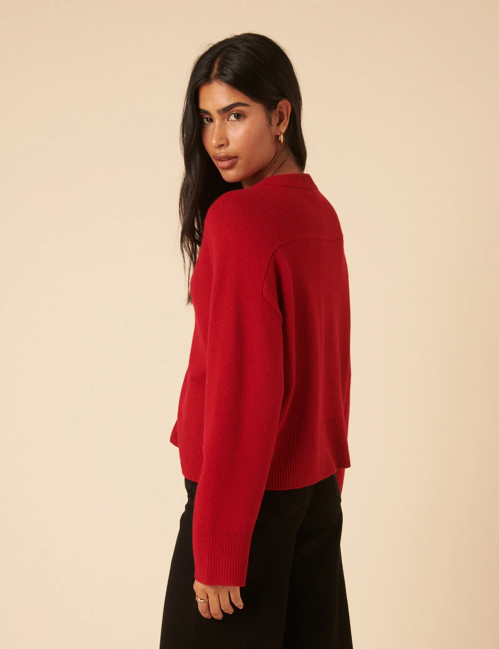 Red Wool Crew Neck Cardigan sold by Nobody's Child product image thumbnail 5