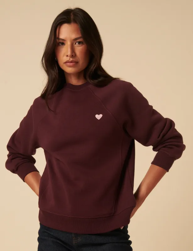 Burgundy Heart Embroidered Sweatshirt sold by Nobody's Child