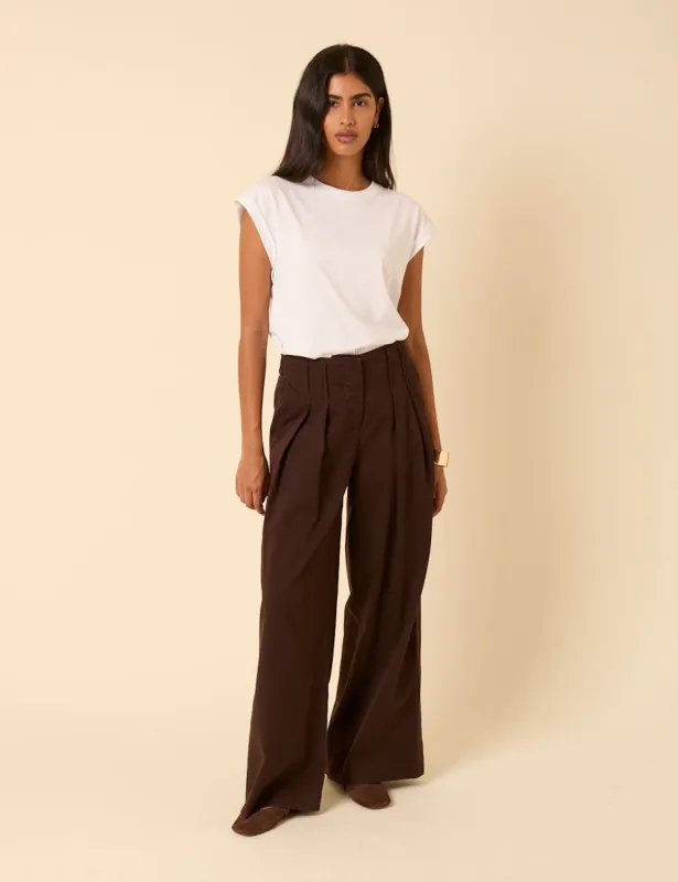 Brown Pleated Wide Leg Trousers sold by Nobody's Child