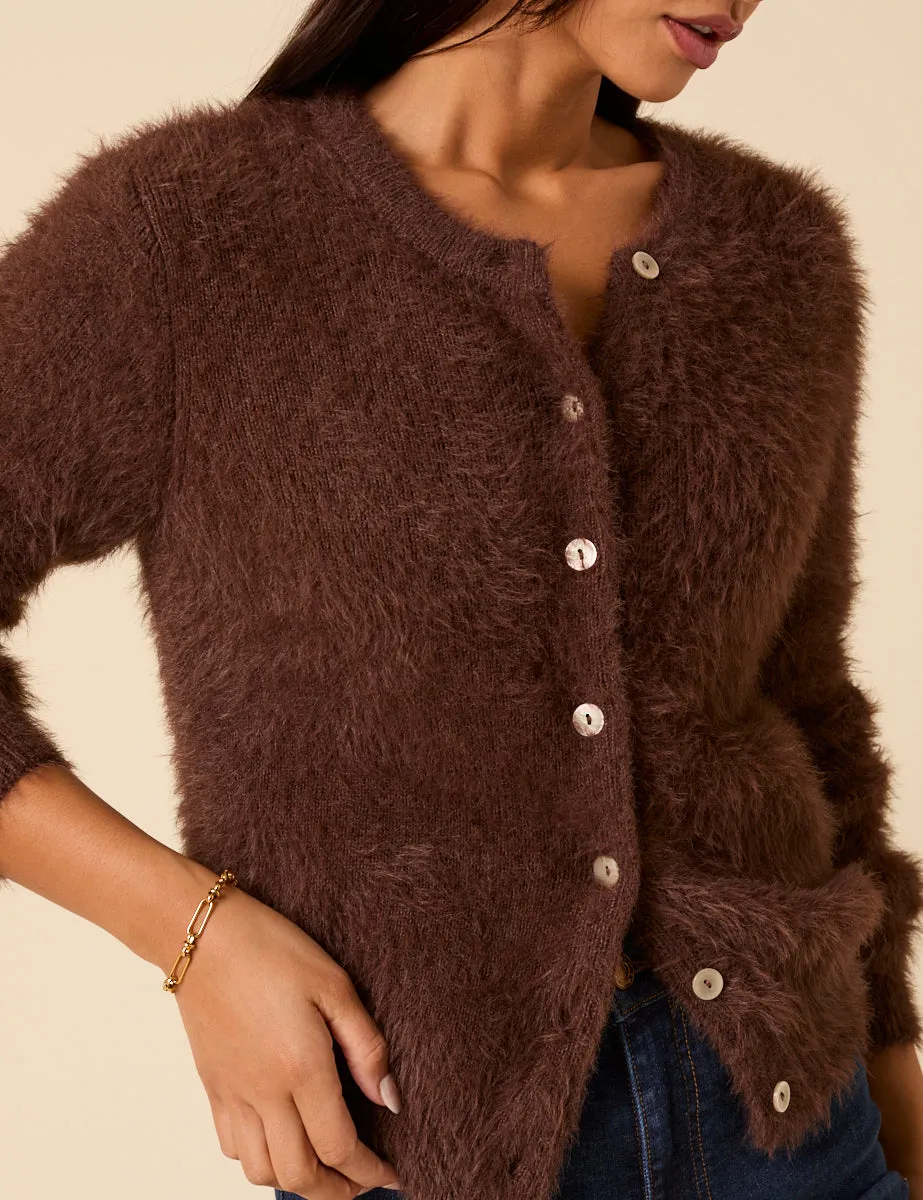 Brown Fluffy Long Sleeve Knitted Cardigan sold by Nobody's Child product image thumbnail 2