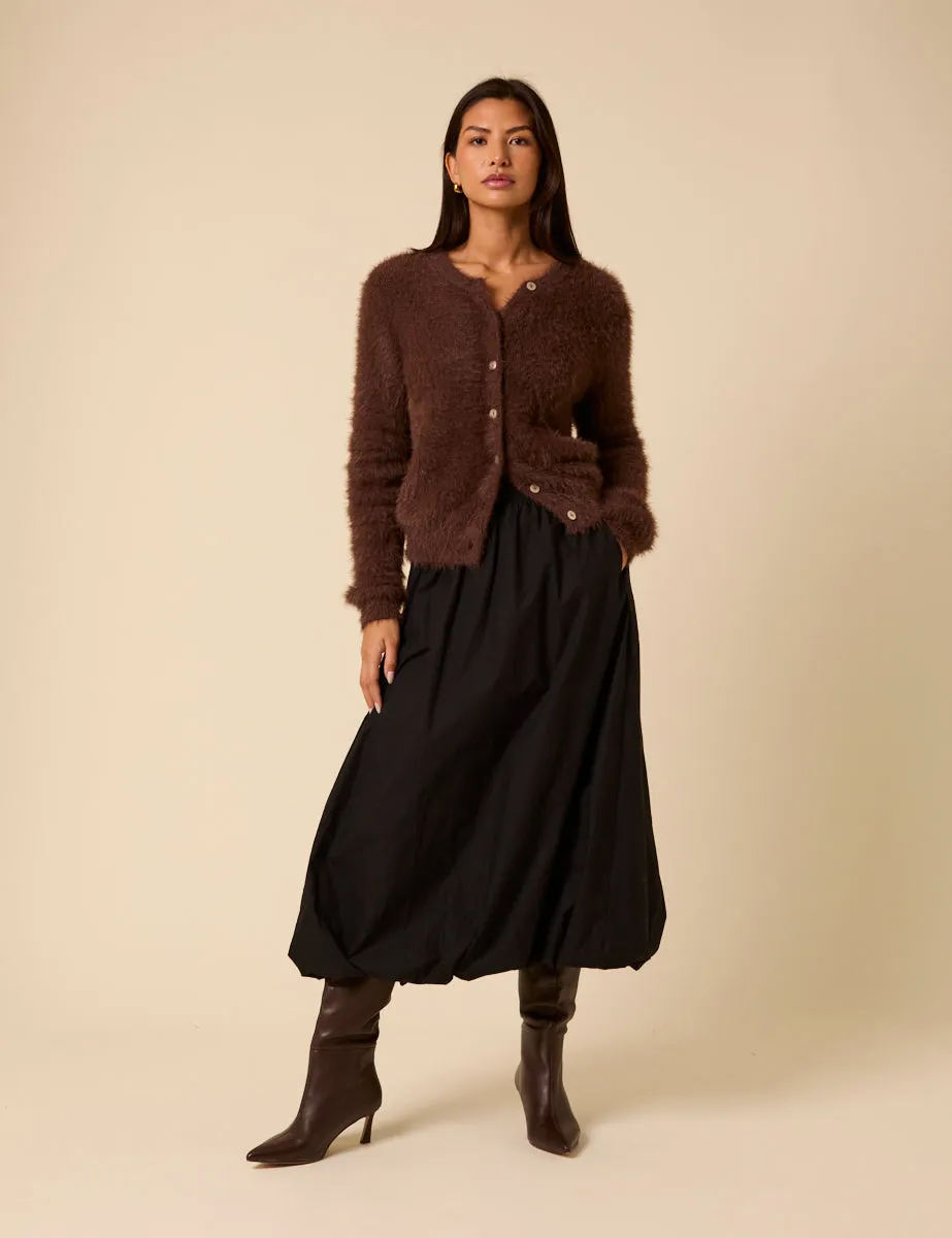 Brown Fluffy Long Sleeve Knitted Cardigan sold by Nobody's Child product image thumbnail 3