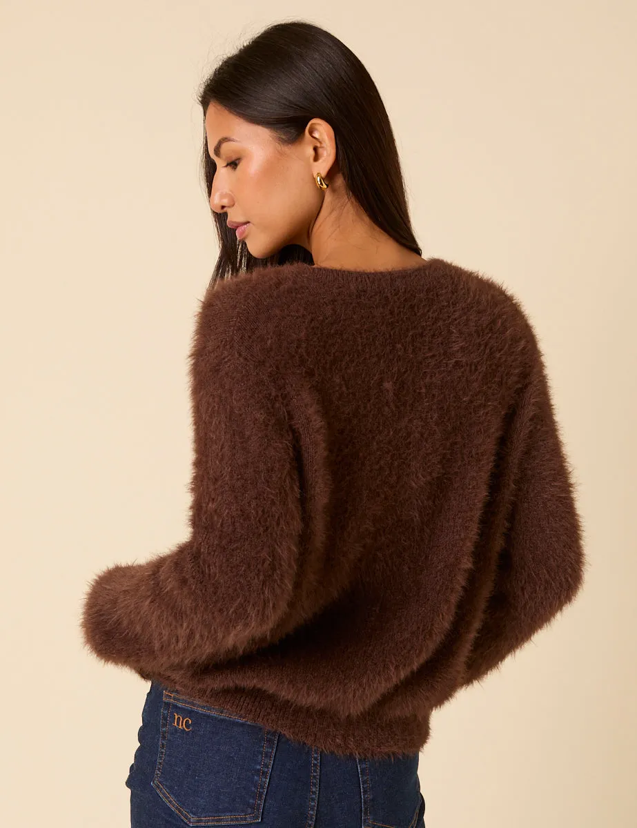 Brown Fluffy Long Sleeve Knitted Cardigan sold by Nobody's Child product image thumbnail 5