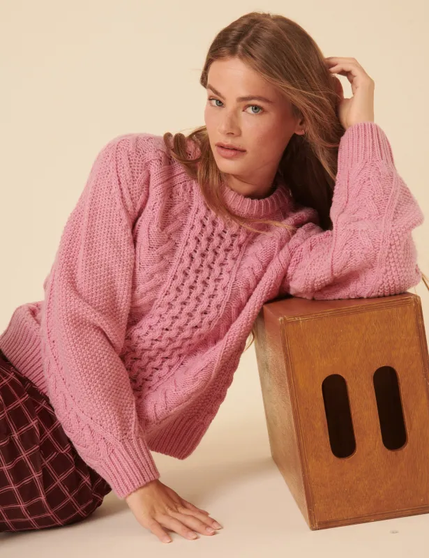 Pink Wool Blend Chunky Cable Jumper sold by Nobody's Child