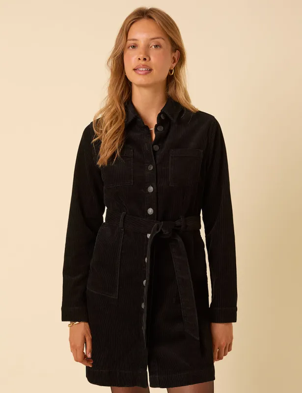 Black Cord Long Sleeve Finchley Mini Dress sold by Nobody's Child