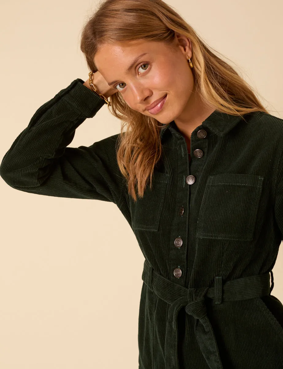 Forest Green Cord Long Sleeve Finchley Mini Dress sold by Nobody's Child product image thumbnail 4