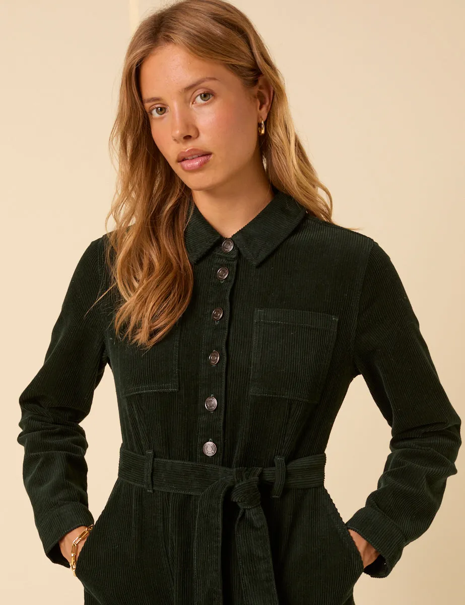Forest Green Cord Long Sleeve Finchley Mini Dress sold by Nobody's Child product image thumbnail 3