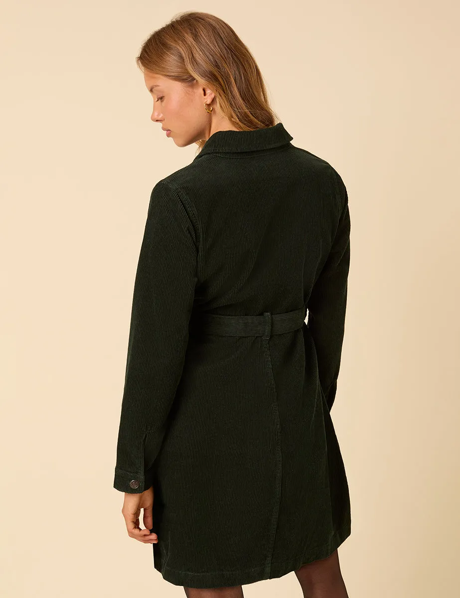 Forest Green Cord Long Sleeve Finchley Mini Dress sold by Nobody's Child product image thumbnail 5