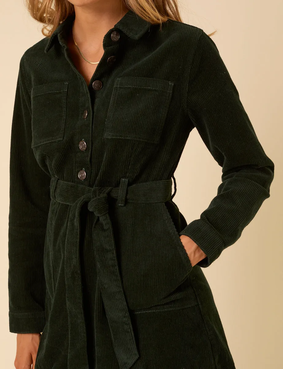 Forest Green Cord Long Sleeve Finchley Mini Dress sold by Nobody's Child product image thumbnail 2