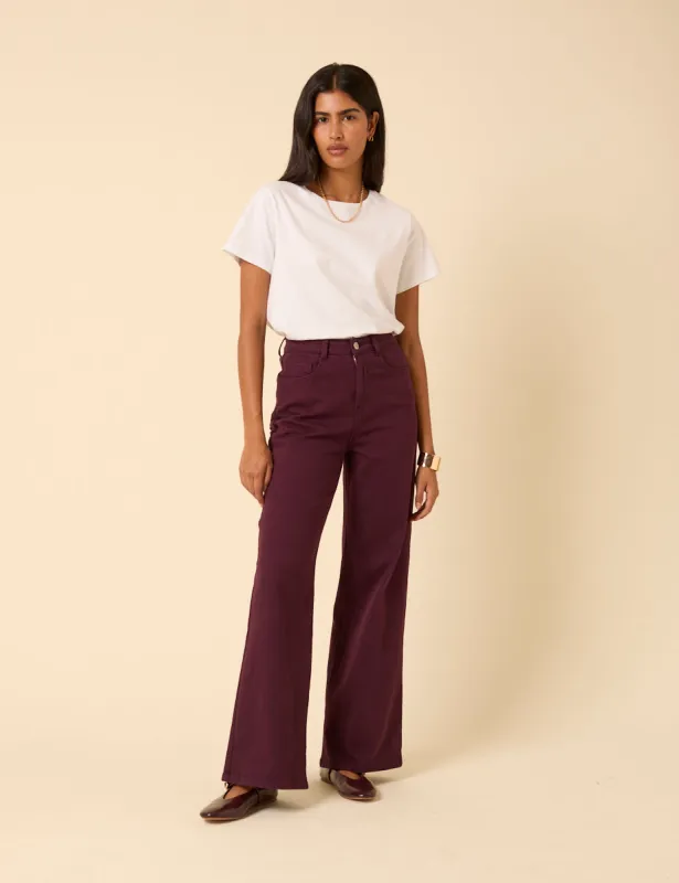 Burgundy High Rise Soho Wide Leg Jeans made by Nobody's Child
