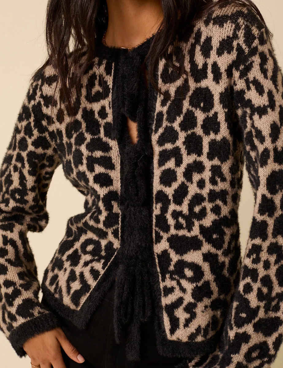 Leopard Print Tie Front Cardigan sold by Nobody's Child product image thumbnail 2
